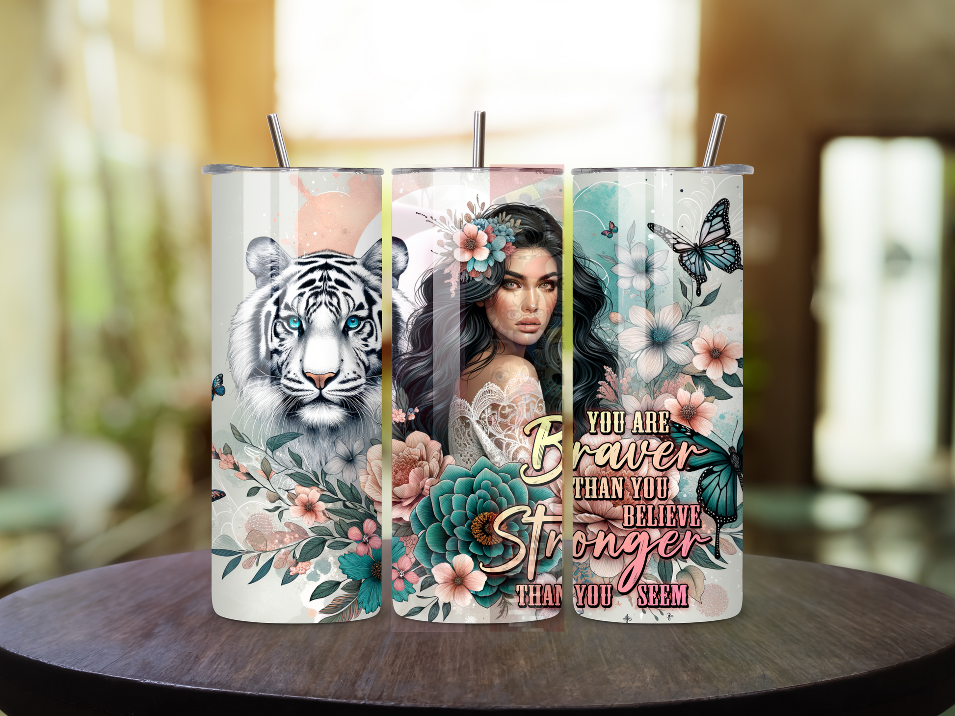 Tiger Strong 20 oz Tumbler – Empowering Drinkware for Women | White Tiger Design