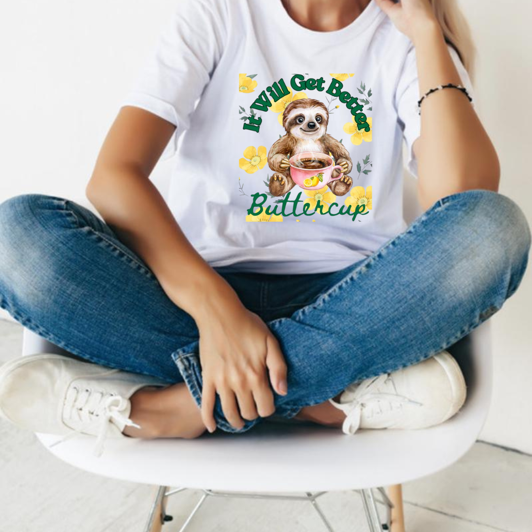 Buttercup Sloth Tee (Soft Spun Cotton Tee)