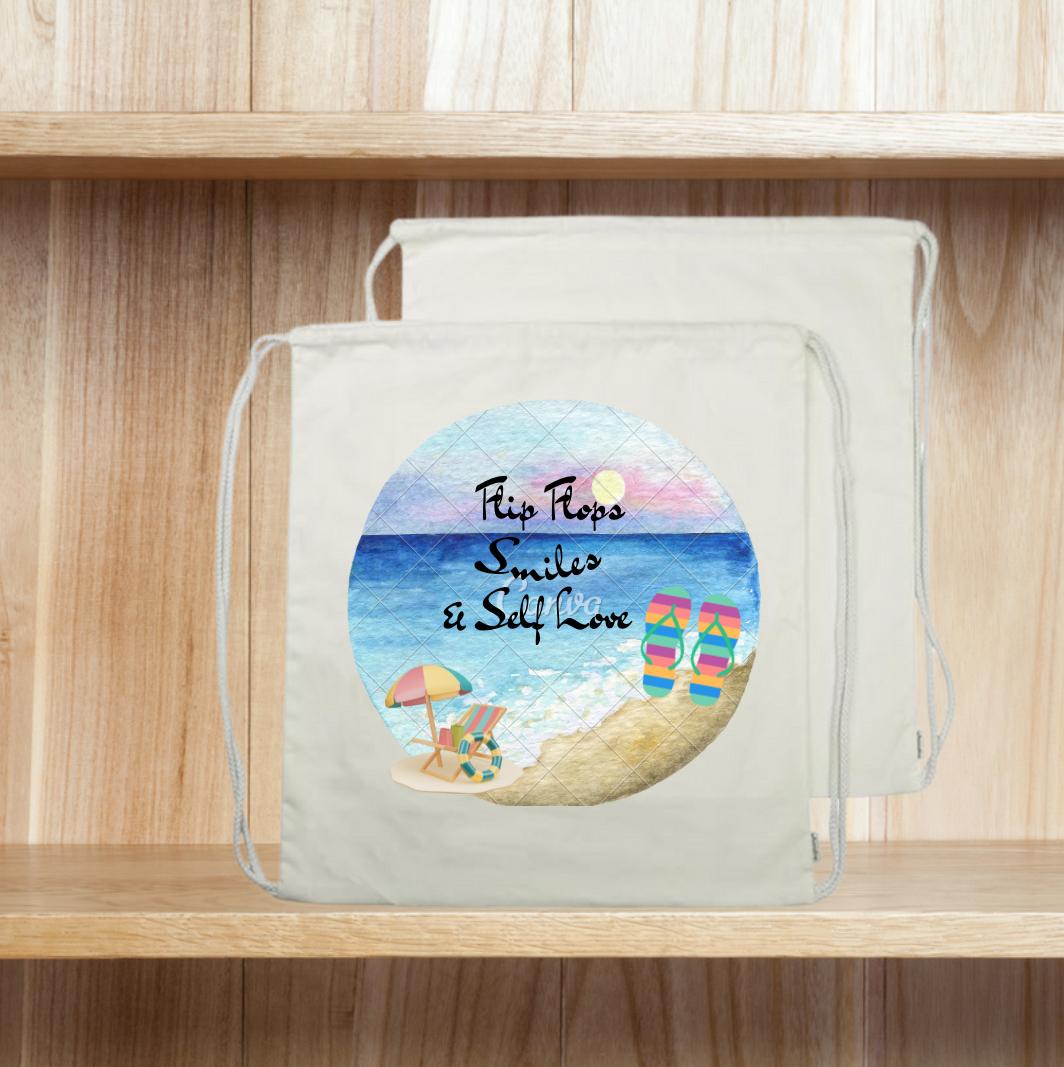 Flip Flop Smiles Drawstring Tote